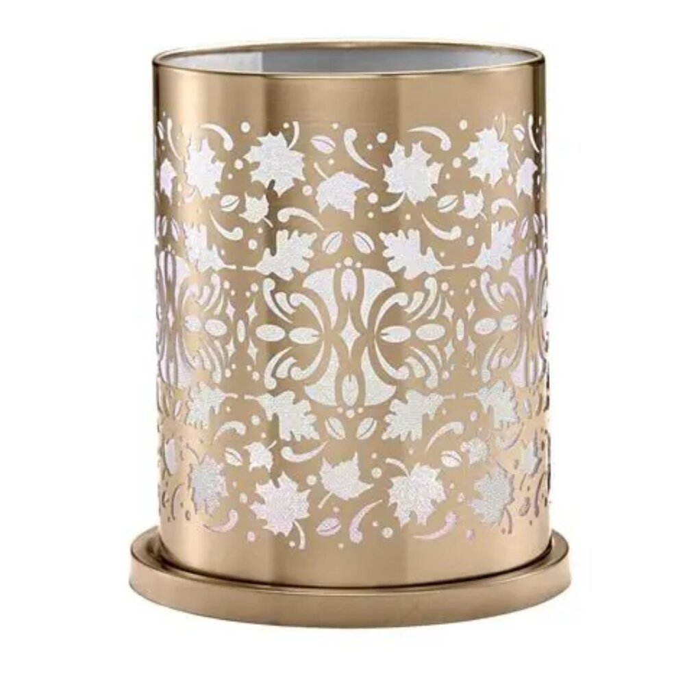 PartyLite Hurricane Votive  Enchanted Golden Leaves New In Box P92594